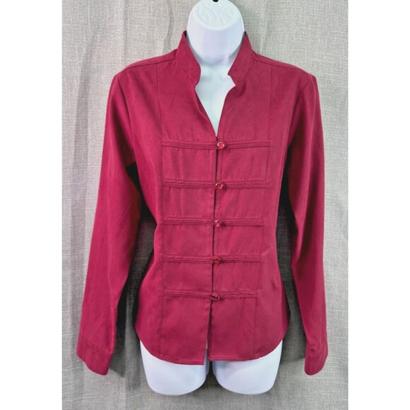 Dressbarn Tops - Dress Barn Women's Sueded Button Down Shirt Size M Red Asian Style Military
